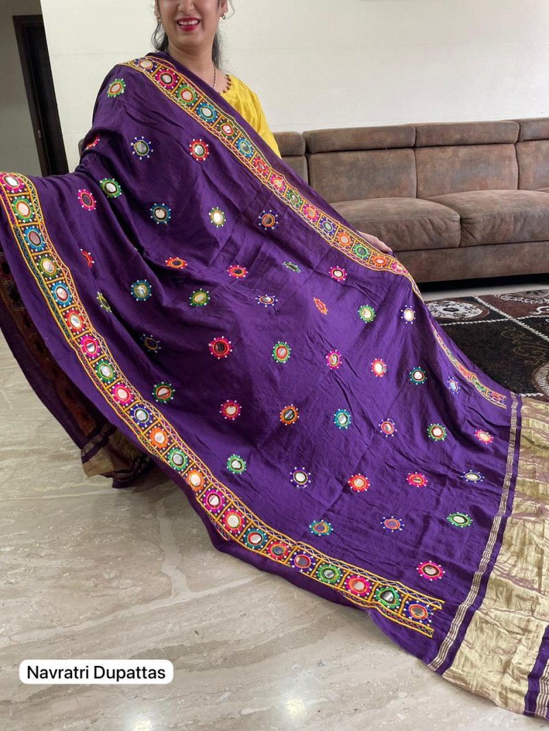Tew Silk With Embroidery And Foil Mirror Work Navratri Dupatta